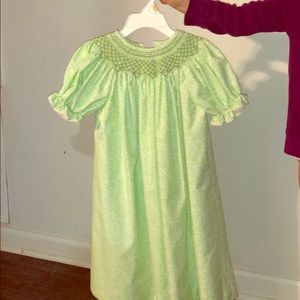 Smocked Mint Green dress with leaf print